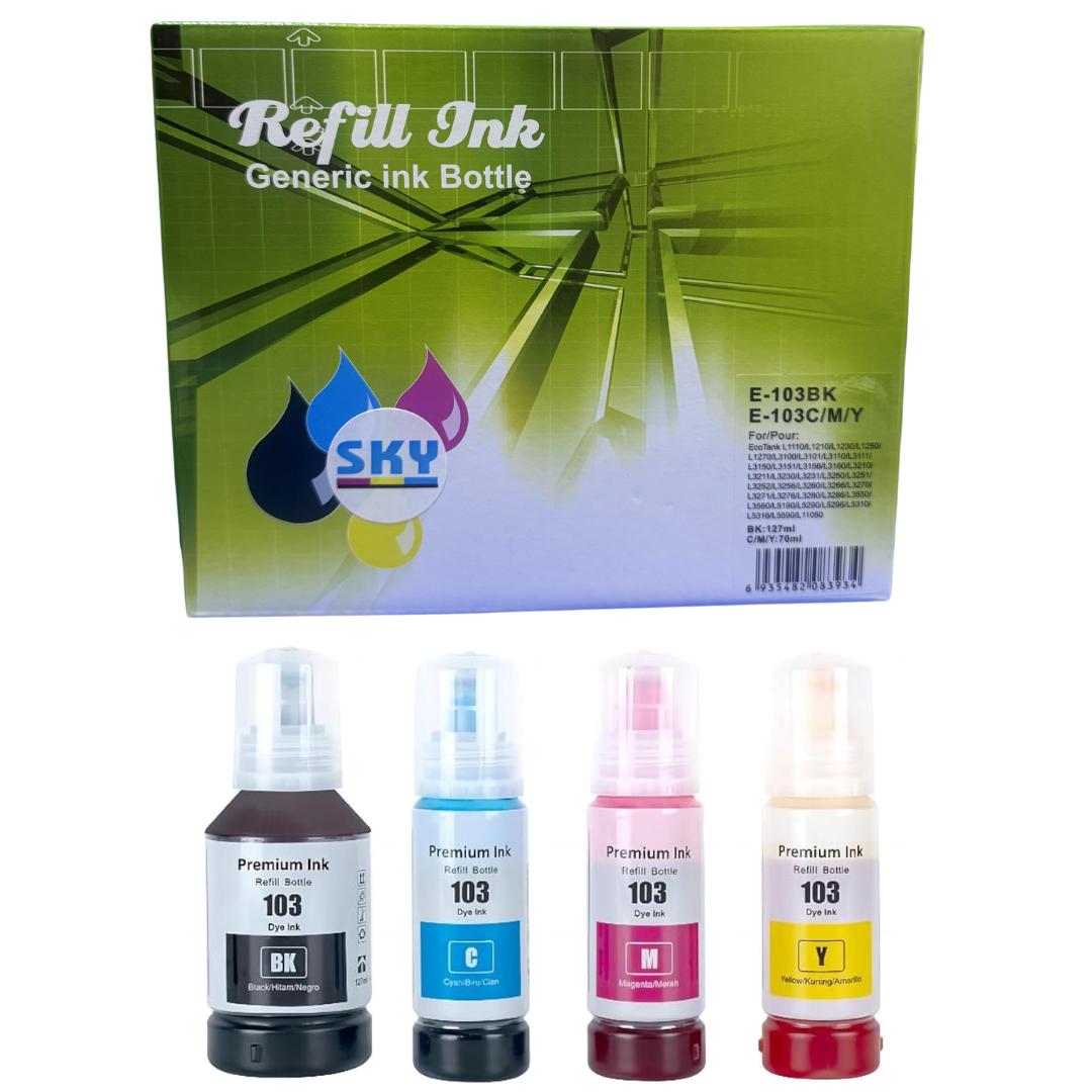 SKY Compatible 4 Color Refill Ink set 103 for Epson L1110 L3100 L3110 L3150 L5190