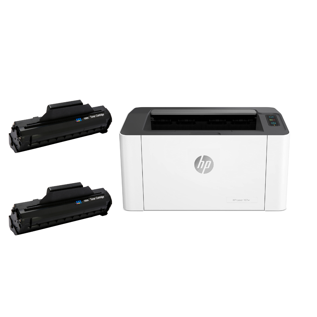 HP Laser 107w Mono WiFi Printer 20ppm with 2 SKY Toners
