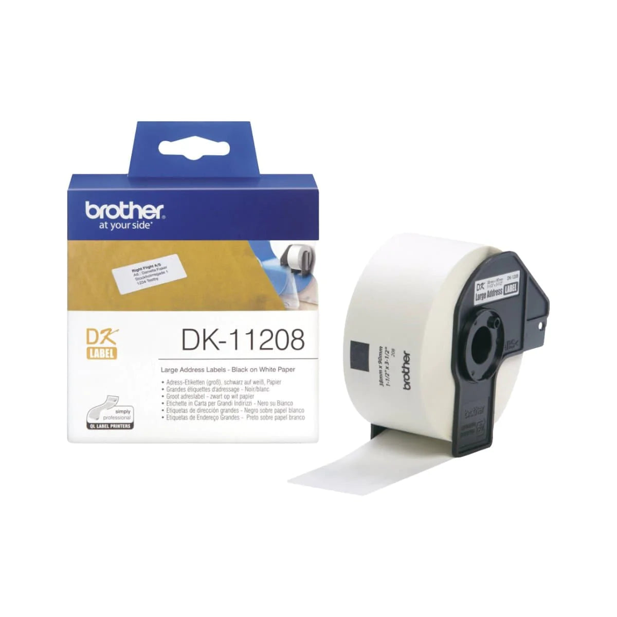 Brother DK-11208 Large Address Labels 38 x 90mm 400 labels Black on White