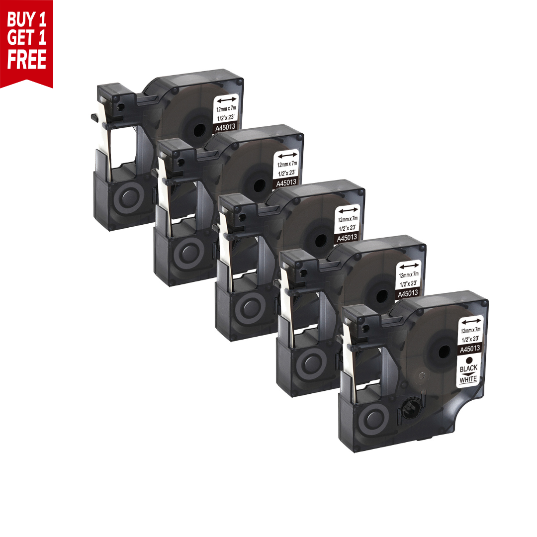 SKY 5-PCS Black on White 12mm x 7 meter Label Tape Cartridge for Dymo LM160 Label Printer
