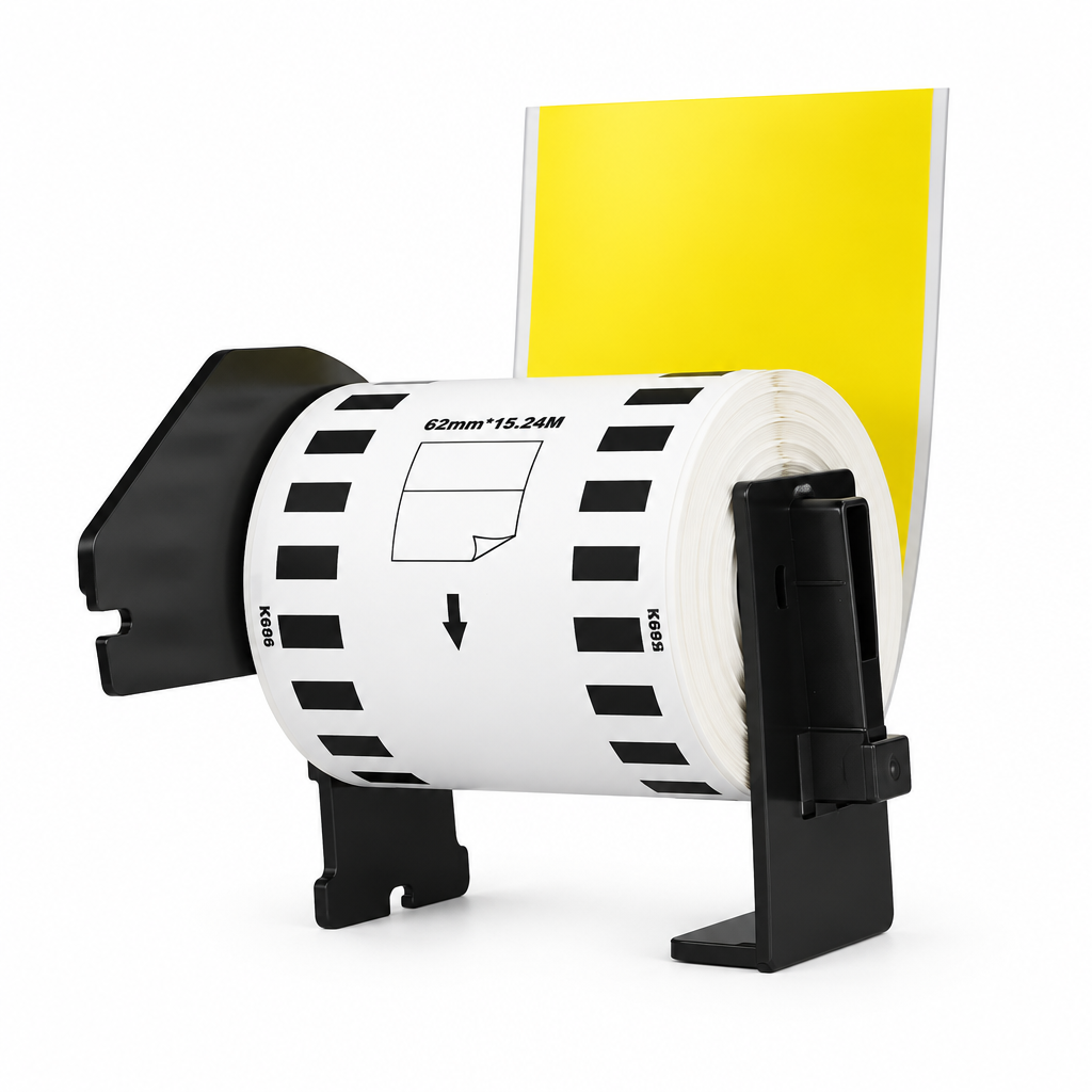SKY DK-22606 Black on Yellow Continuous Film Label Tape 62mm x 15.24m for Brother QL Series Label Printers, buy in UAE