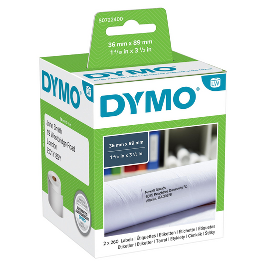 Dymo 99012 Large Address Labels 89 x 36 mm S0722400 Pack of 2 Rolls