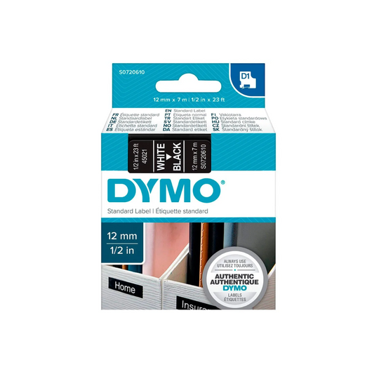 Dymo 12mm x 7 meter White on Black Label Tape Cartridge for Dymo  Label Printers 45021