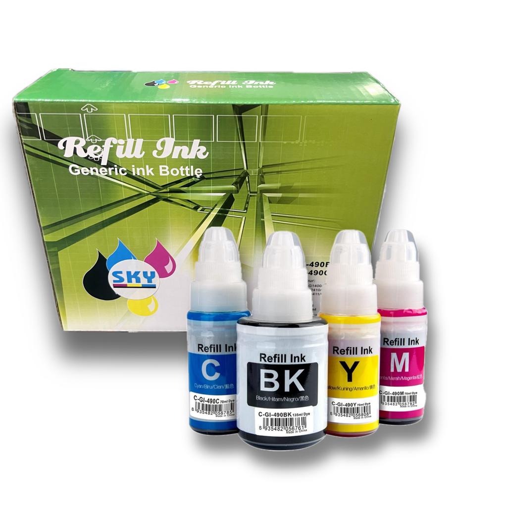 SKY Compatible 4 Color 490 Refill Ink set for PIXMA G1400 / G2400 / G3400 / G4400 series ink tank printers
