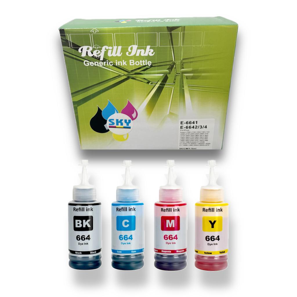 SKY 4-Color 664 compatible Ink Set for Epson for EcoTank Printer L210 L220 L300 L355 L365 L555 L1300 L3050 L3060