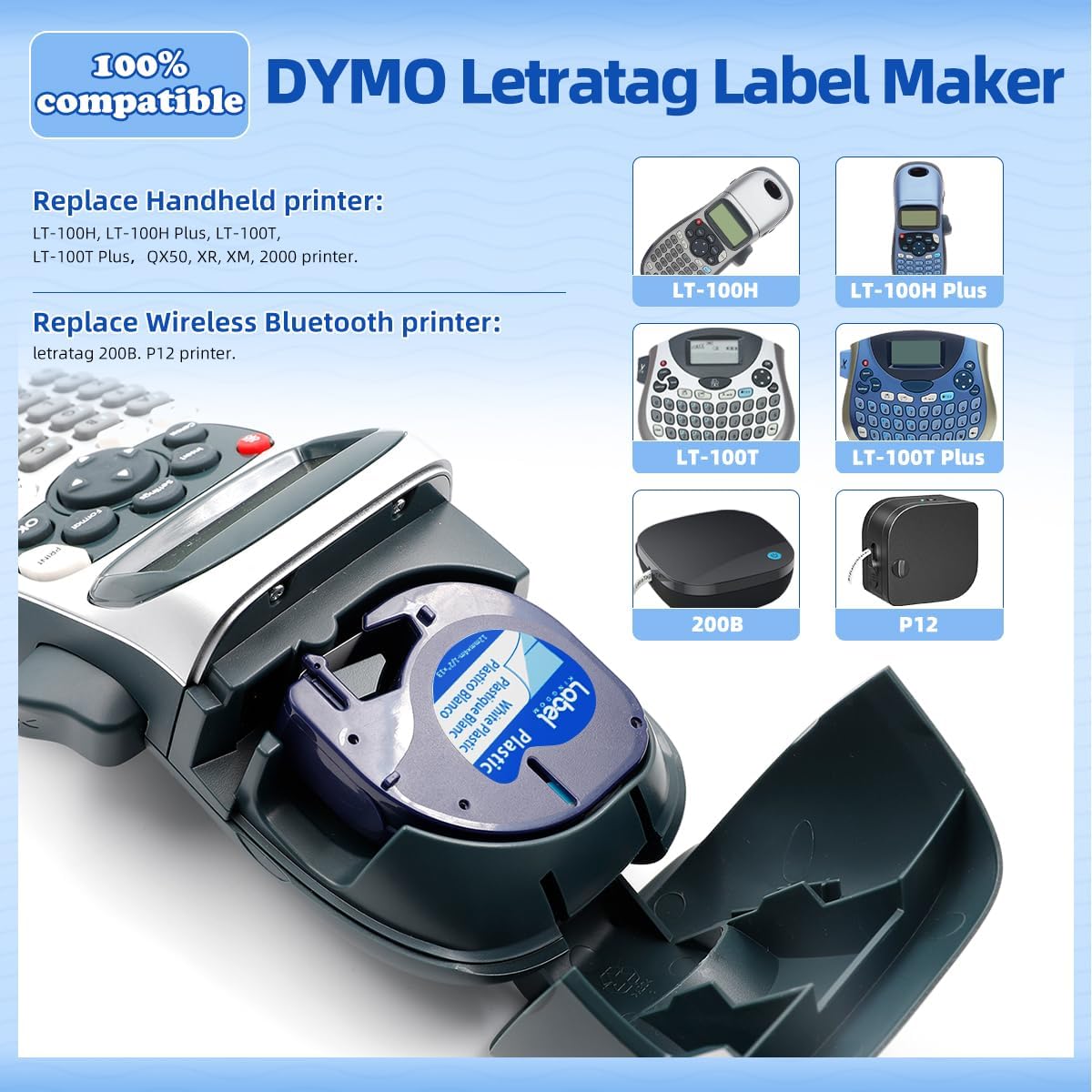 3pcs Compatible 91201 12 mm Black on White Plastic Label Tape for DYMO LetraTag Label Makers