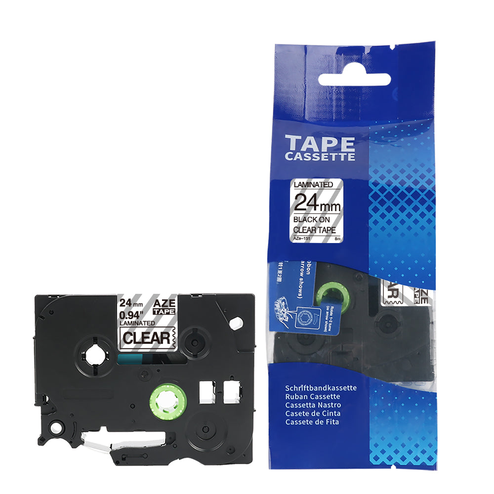 SKY 24mm x 8m Compatible Label Tape Cartridge for Brother P-Touch Printers | Laminated TZe Replacement