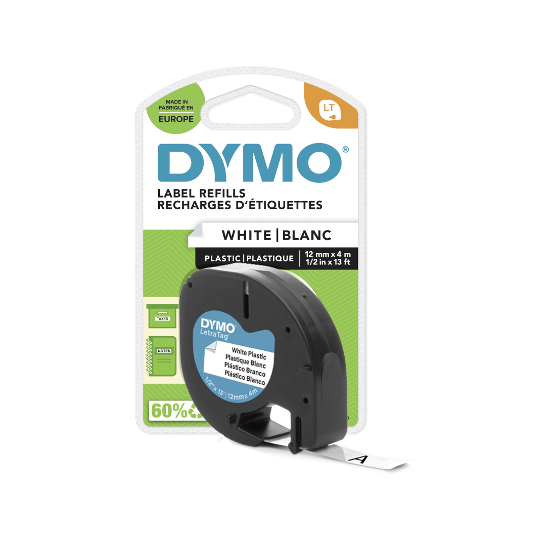 Dymo LetraTag plastic tape black on pearl white 12mm