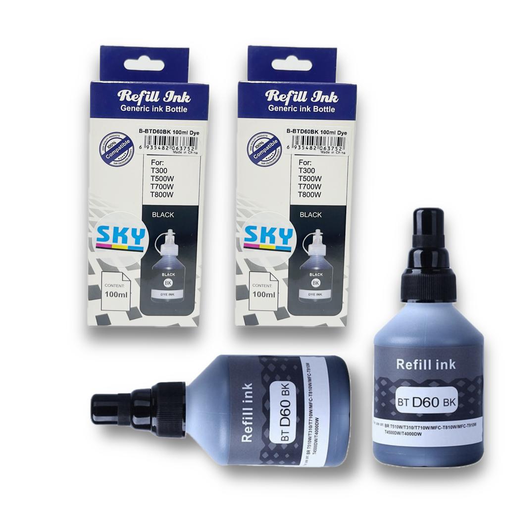 SKY 2-Pack BTD60/BT6000 Black Compatible 100ml refill ink for Brother ink Tank Printers