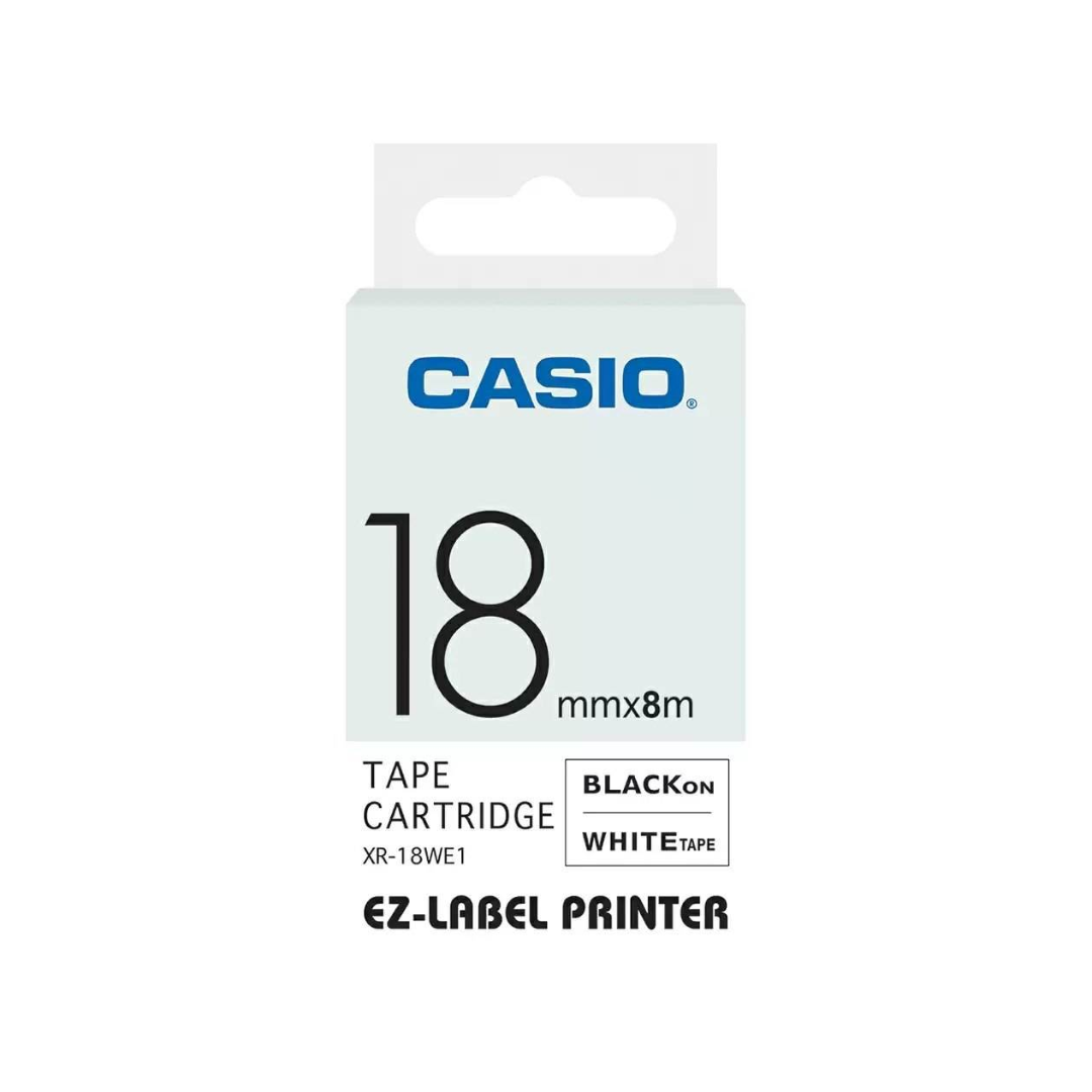 Casio 18mm Black on White Labeling Tape XR-18WE1 for Casio KL-820 label printer