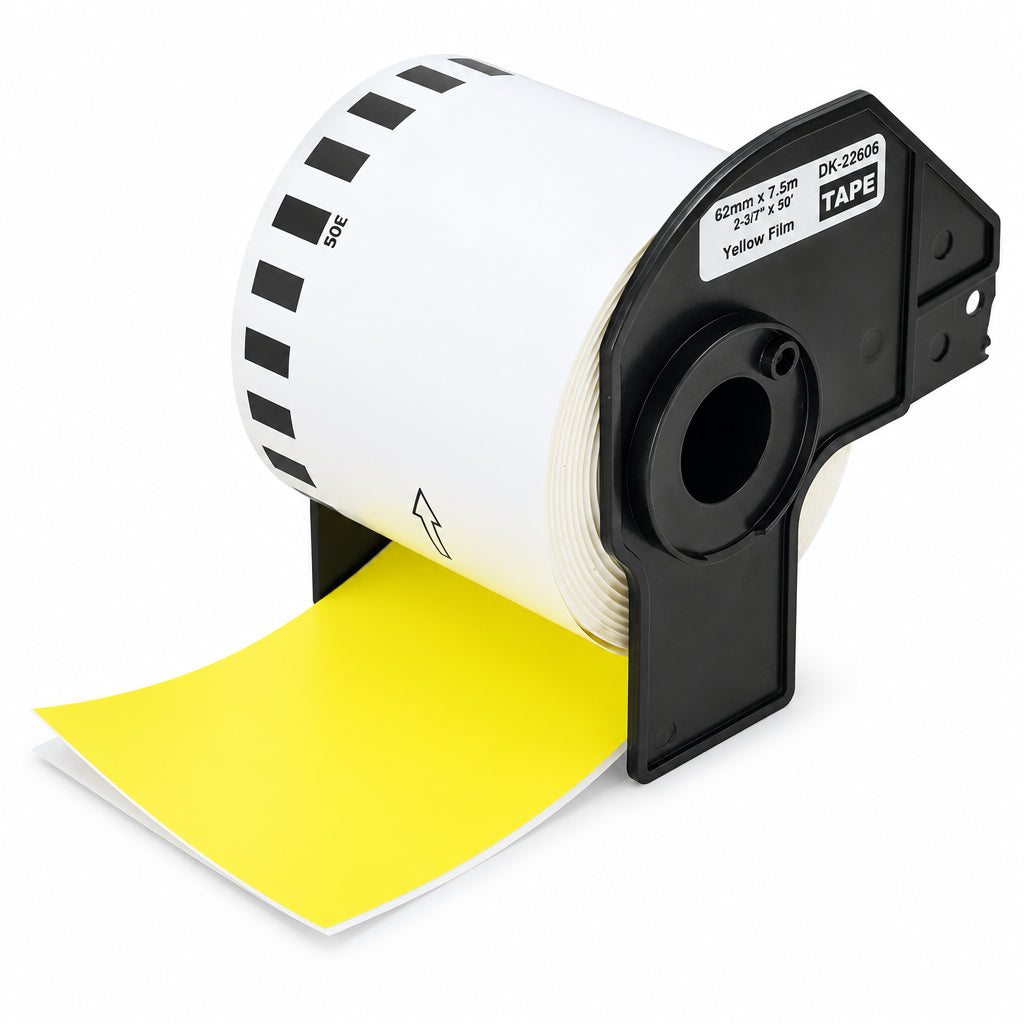 SKY DK-22606 Black on Yellow Continuous Film Label Tape 62mm x 15.24m for Brother QL Series Label Printers, buy in Dubai, UAE