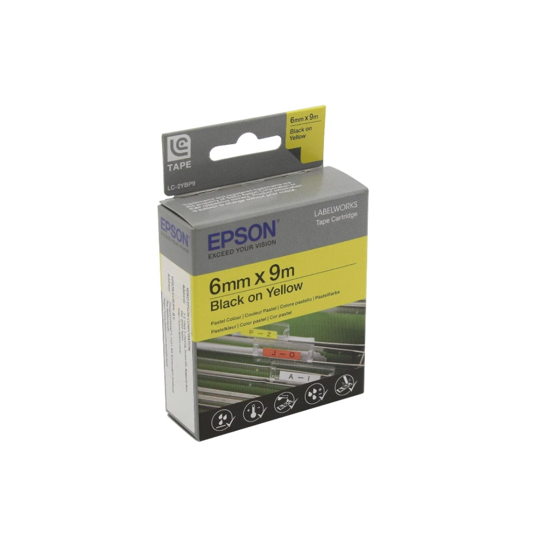 Epson 6mm x 9 meter Black on Yellow Label Cartridge LC-2YBP9