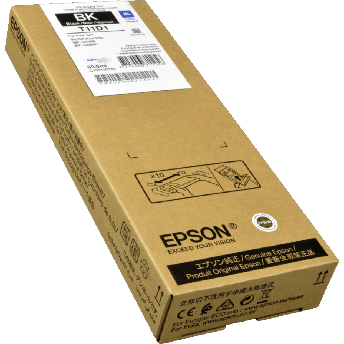 Boxed Epson ink supply unit for WorkForce Pro WF-C5390 / C5890 series printers, displaying ink cartridge colors: Black, Cyan, Magenta, Yellow.