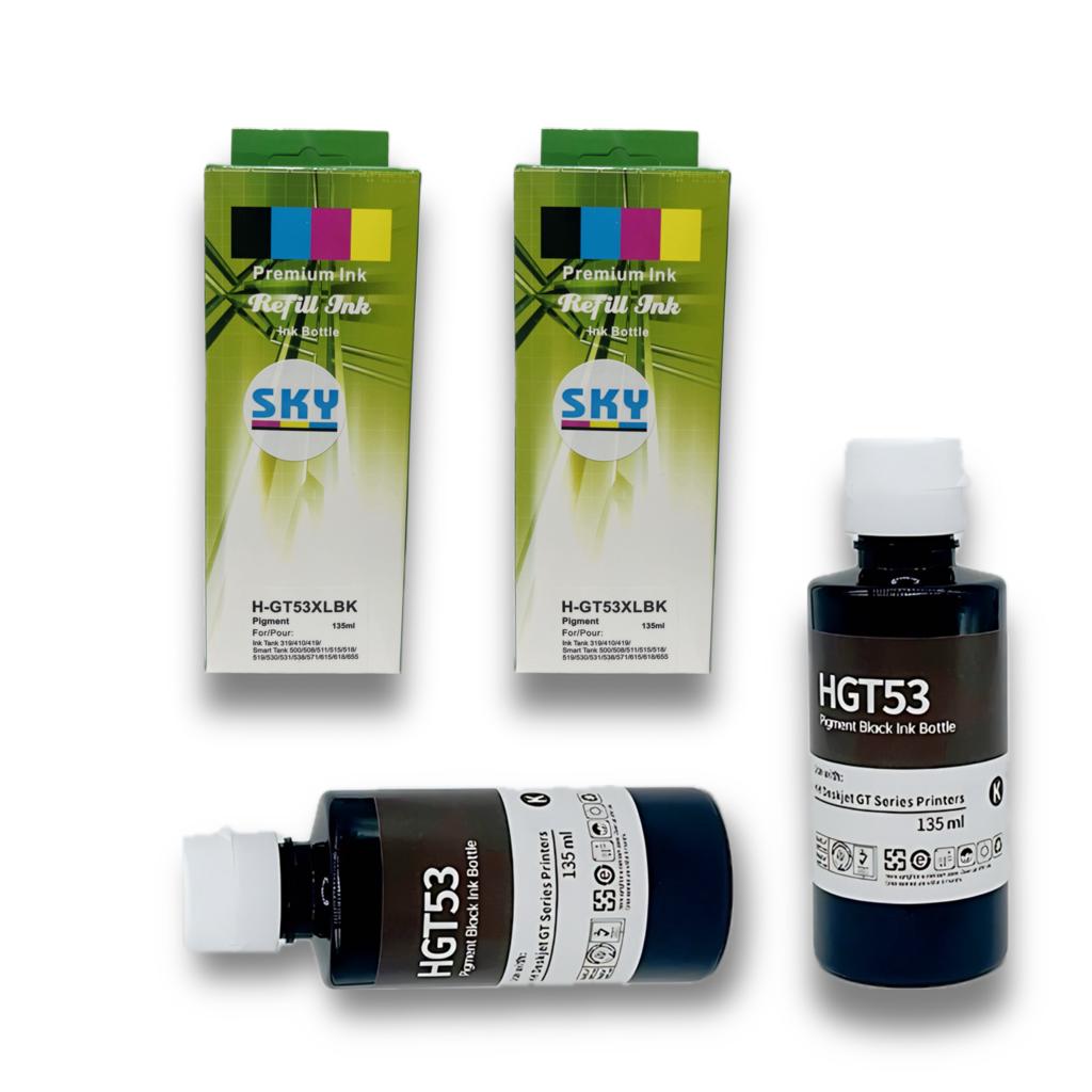 SKY 2-Pack Black GT53XL/GT53/GT51 135ml Compatible Refill Ink for HP DeskJet GT5810, 5820, and Smart Tank Printers