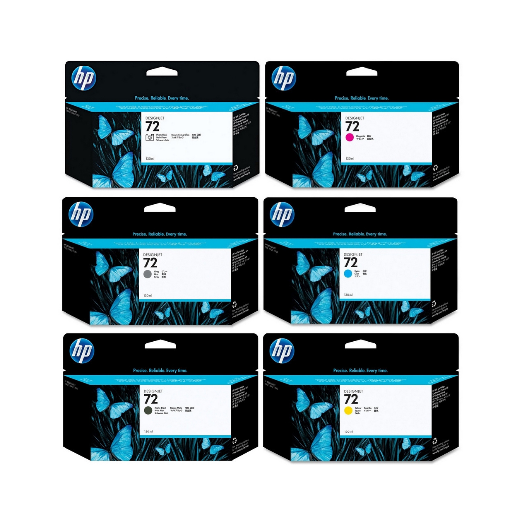 HP 72 - 130 ml 6-color Ink cartridge set for for HP Designjet T1100, T1200, T 1300