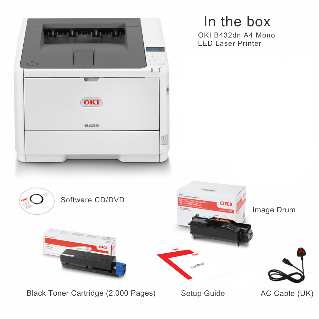 OKI B432dn Mono 40ppm Printer with Duplex and Network