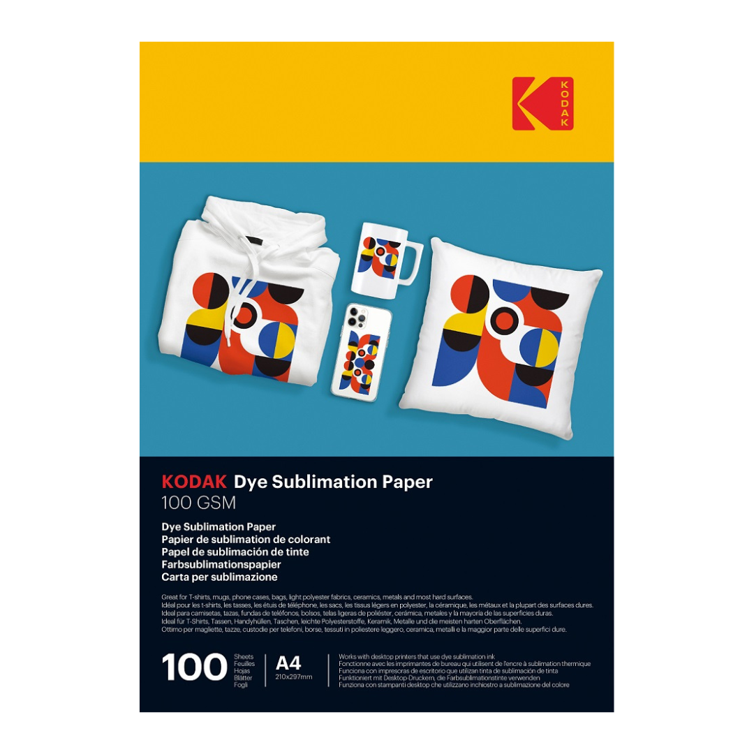 Kodak Sublimation Transfer Paper A4 100 GSM For T-Shirt, Mugs & Banners - 100 Sheets Pack