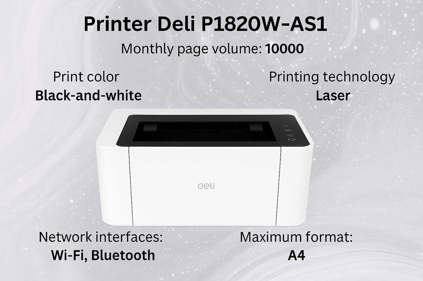 Deli P1820W Monochrome (Black & White) Laser Printer 20ppm with Bluetooth, WiFi & USB