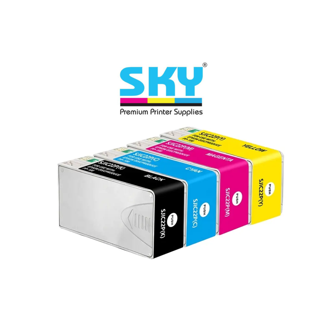SKY SJIC22P (Pack of 4) Ink Cartridges with Latest Chips Compatible with ColorWorks TM-C3500 TM-C3510 TM-C3520 C3500 C3510 C3520 Printers