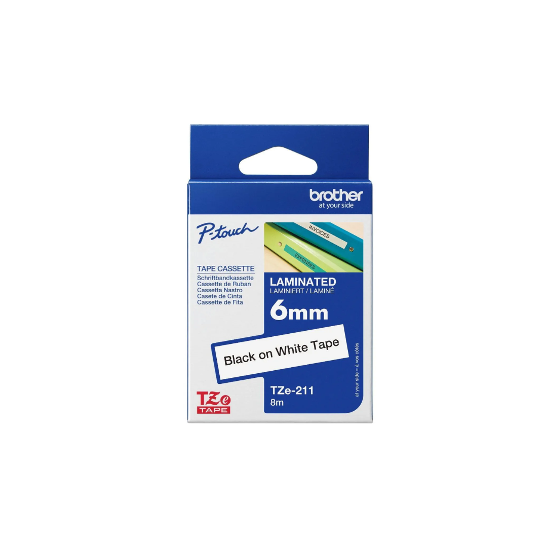 Brother TZe-211 6mm Black on white TZe tape for P-touch Label Printers