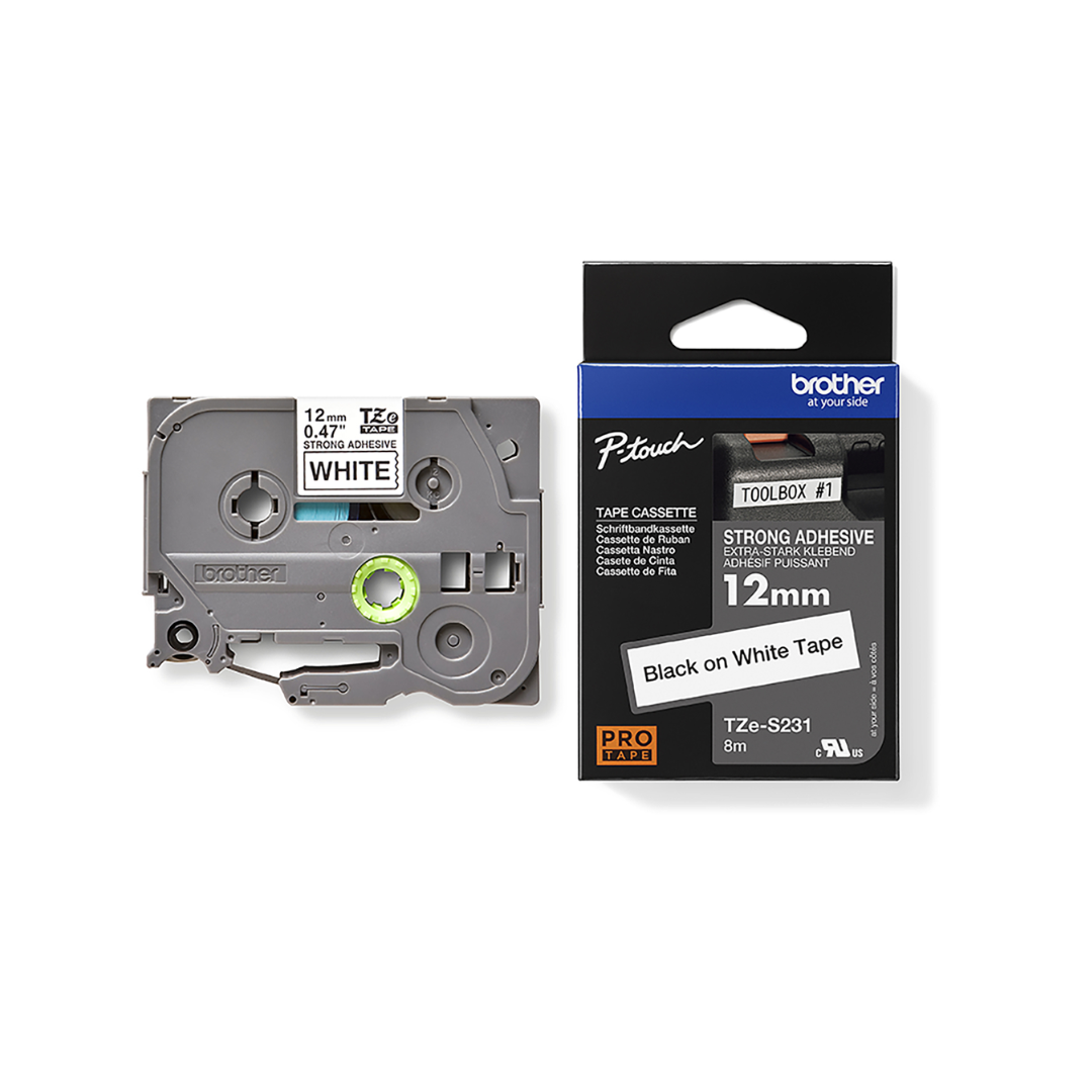 Brother TZe-S231 12mm Black on White Strong TZe tape for P-touch Label Printers