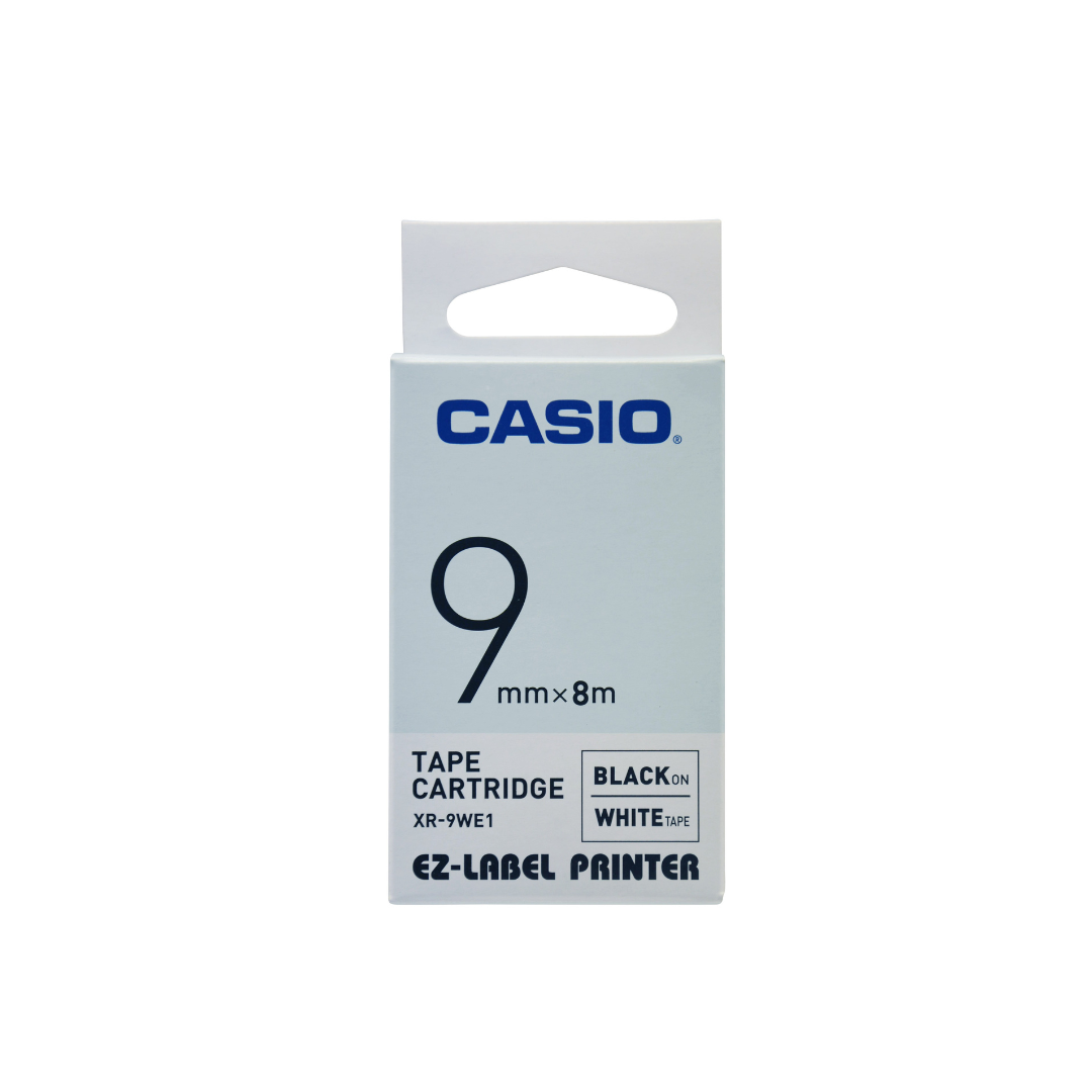 Casio 9mm Black on White Labeling Tape XR-9WE1 for Casio KL-820 label printer
