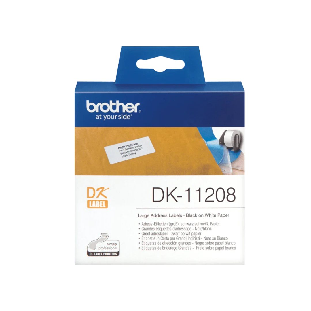 Brother DK-11208 Large Address Labels 38 x 90mm 400 labels Black on White