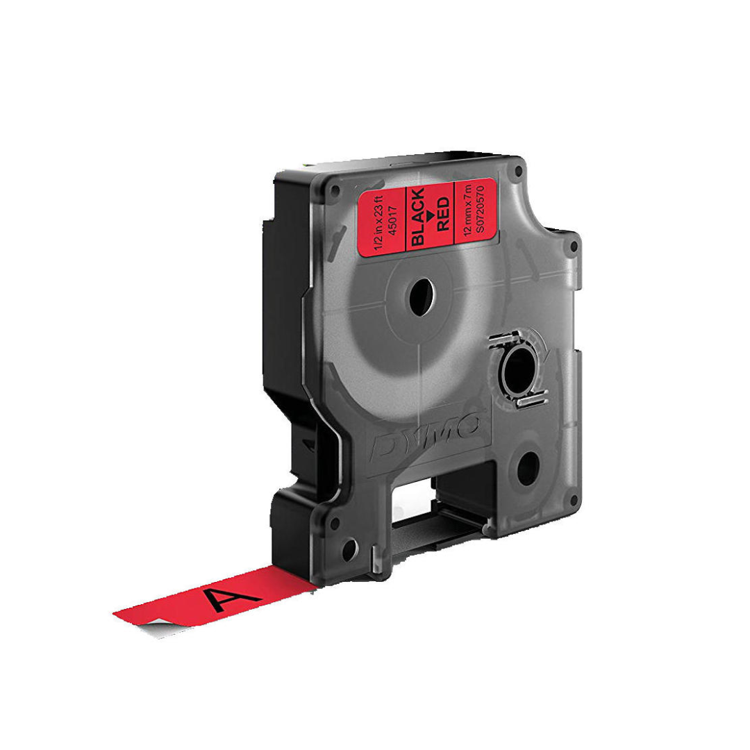 Dymo 45017 D1 Label Tape – 12mm x 7m, Black on Red