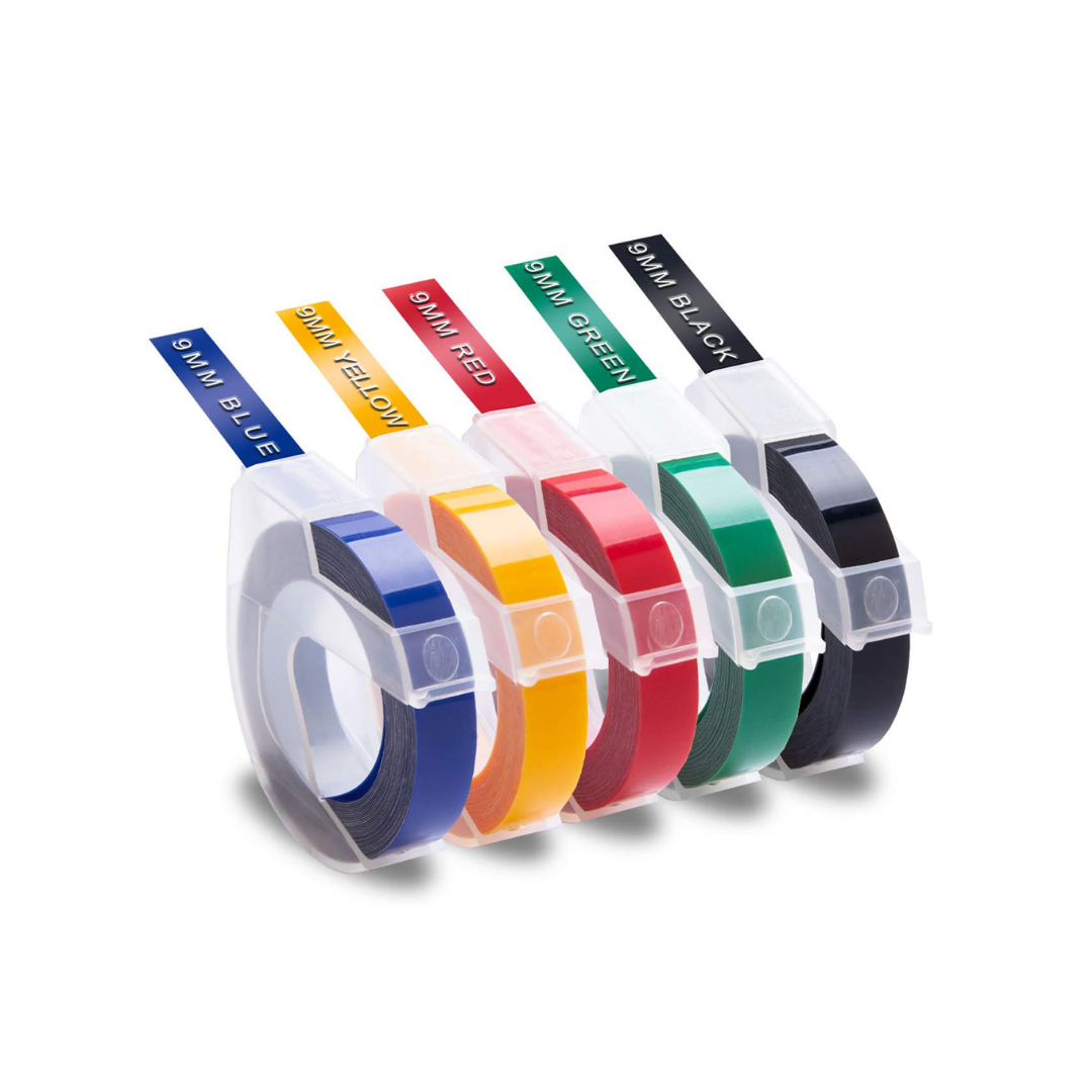 5 Rolls 9mm Embossing Label Tape 3D Plastic Tape for Dymo Omega Label Maker