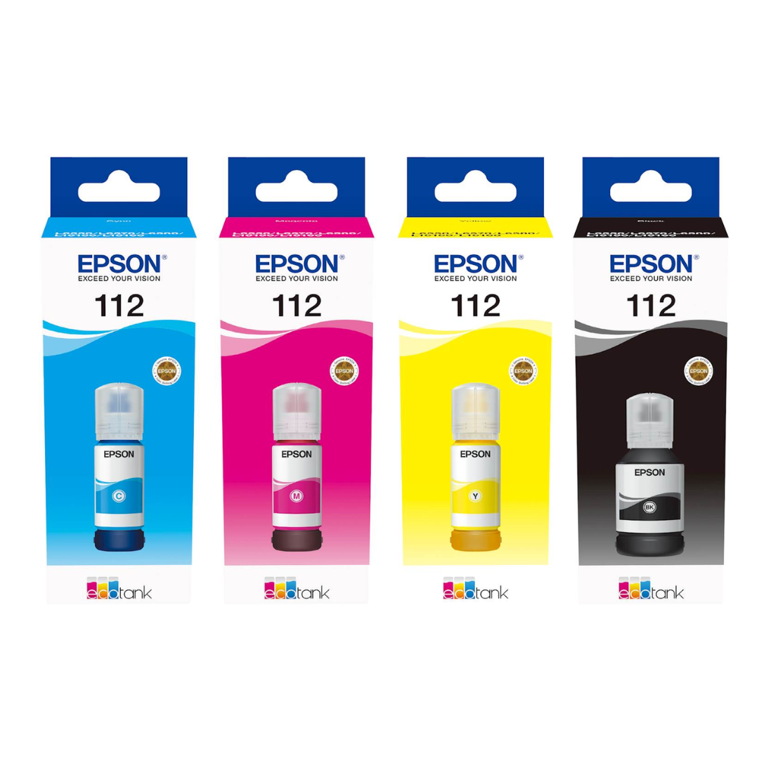 Epson 112 4-Color set Eco Tank Ink Bottles for Epson Eco Tank L6490 L15160 and L15150
