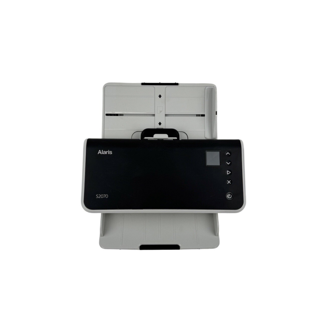 Scanner with a black lid and visible brand logo on a white background