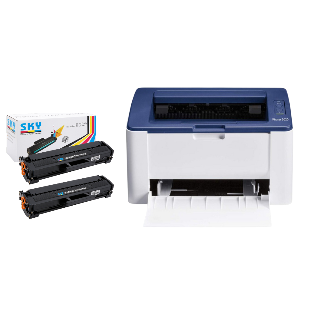 Xerox Phaser 3020 BI Black & White Laser Printer with 2 Extra SKY Toners