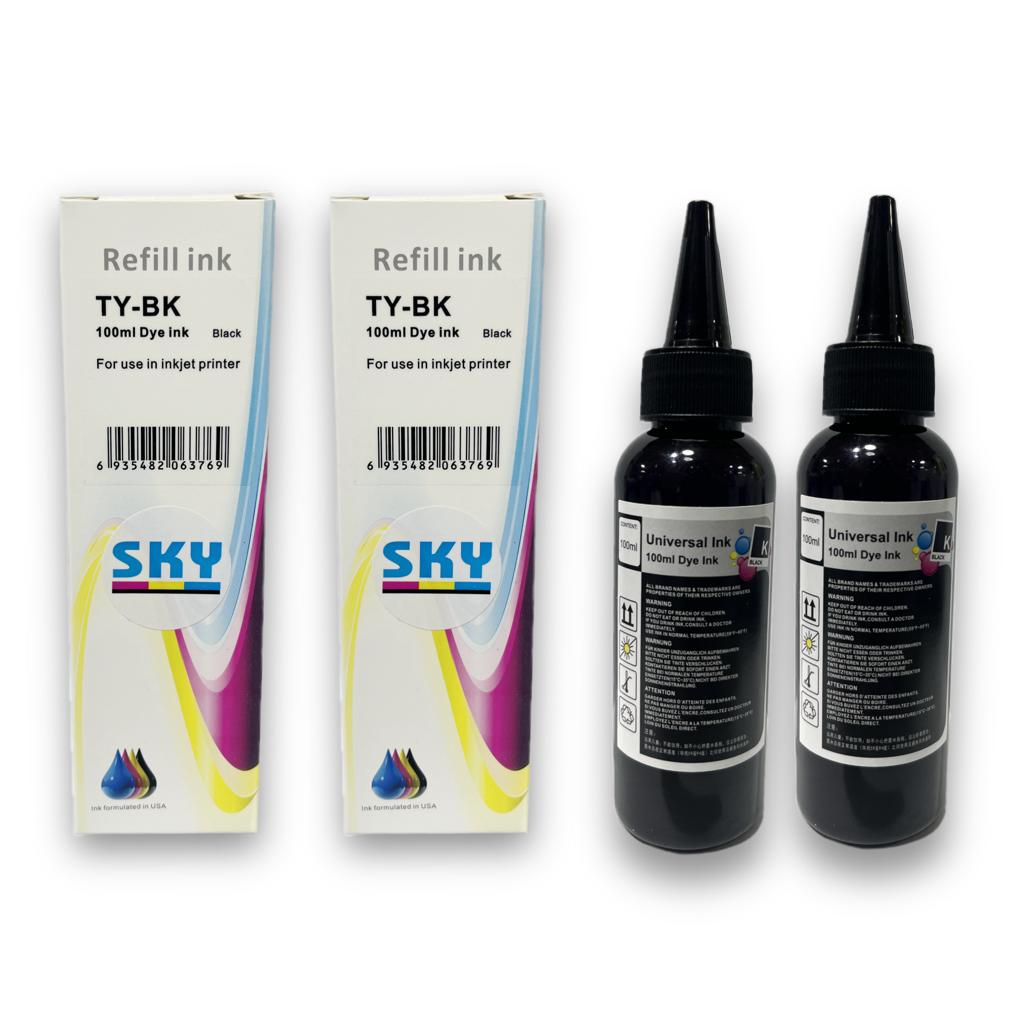 SKY 2 x 100ml Black Universal Refill Ink for HP 123 305 652 650 651 653 122 901 47 60 61 63 62 64 65 901 21 22 78 45