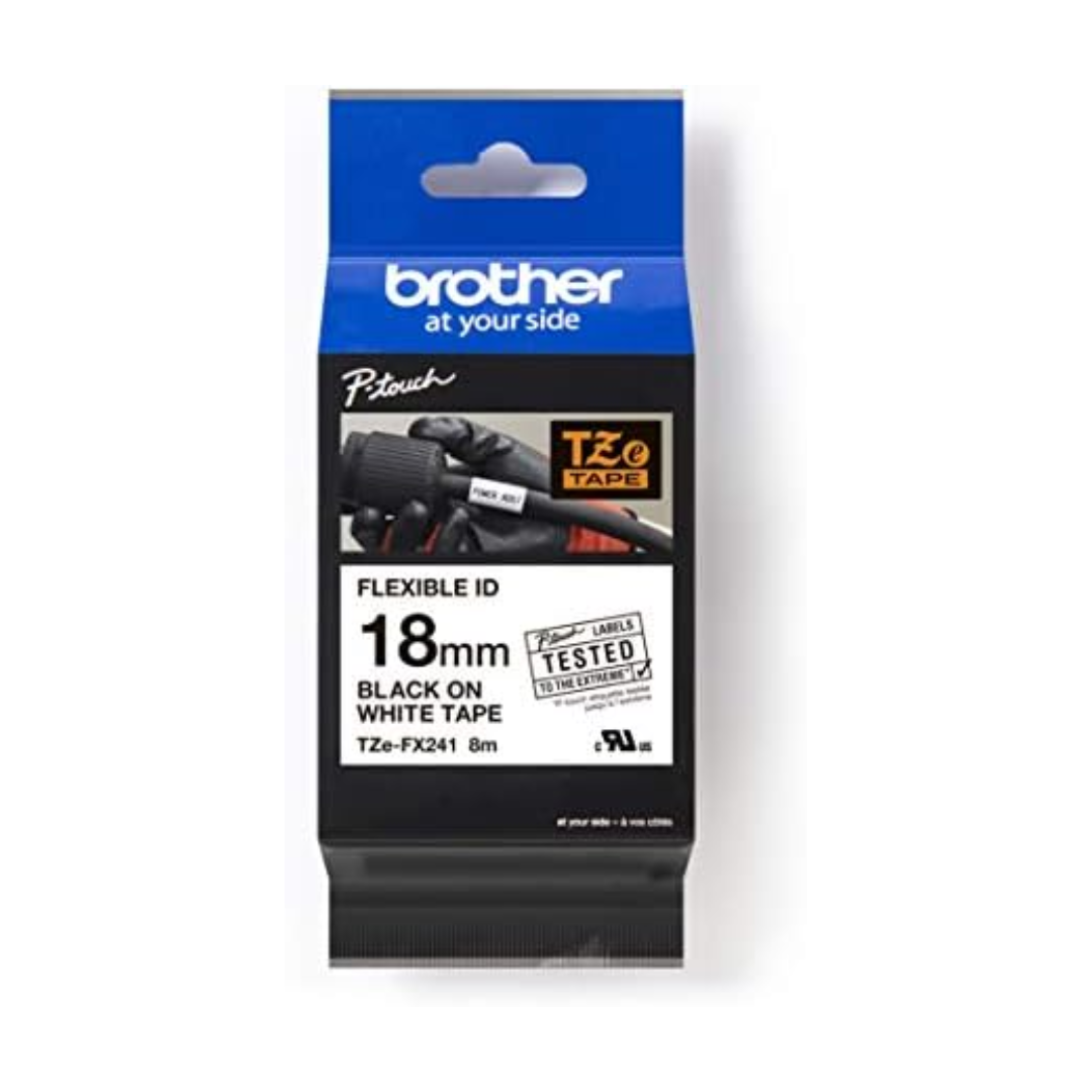 Brother TZe-FX241 18mm Black on White Flexible TZe tape for P-touch Label Printers