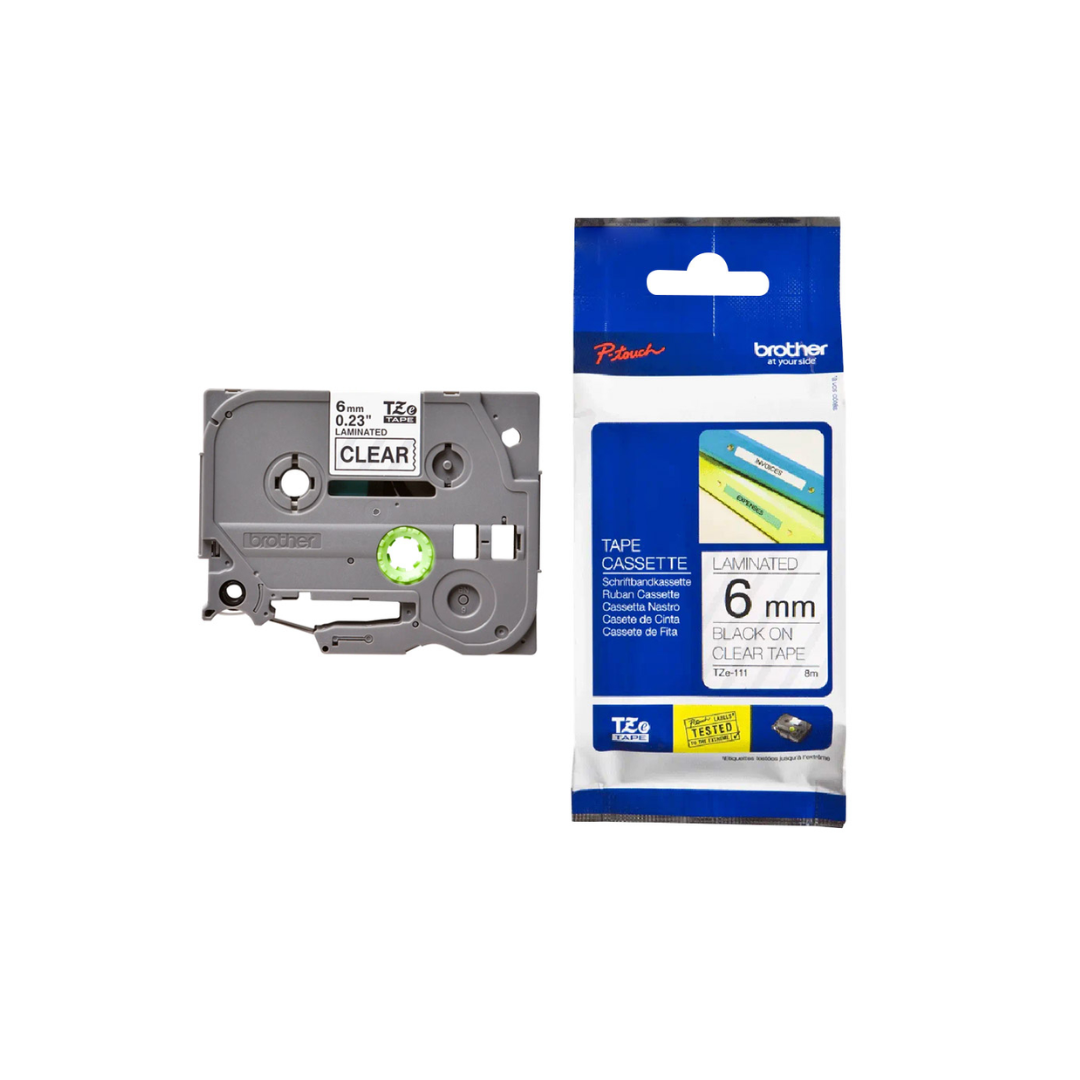 Brother TZe-111 6 mm Black on Clear TZe tape for P-touch Label Printers