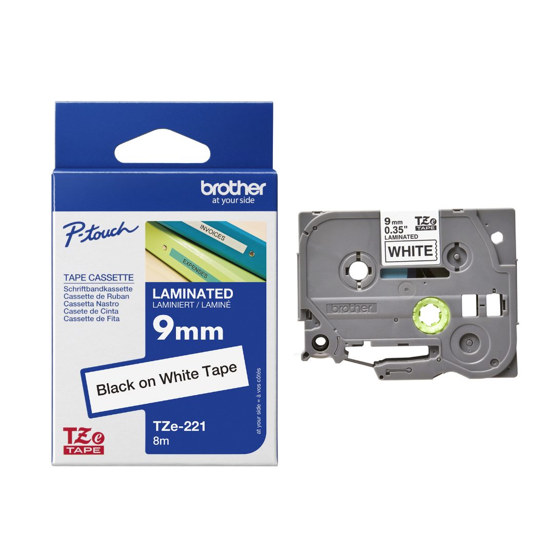 Brother TZe-221 9mm Black on white TZe tape for P-touch Label Printers