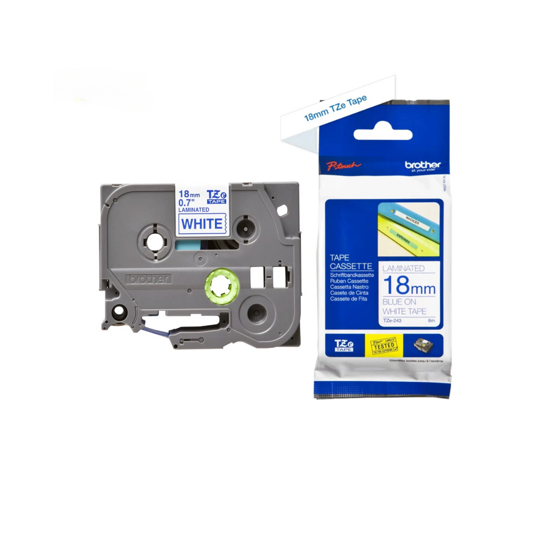 Brother TZe-243 18mm Blue on White TZe tape for P-touch Label Printers