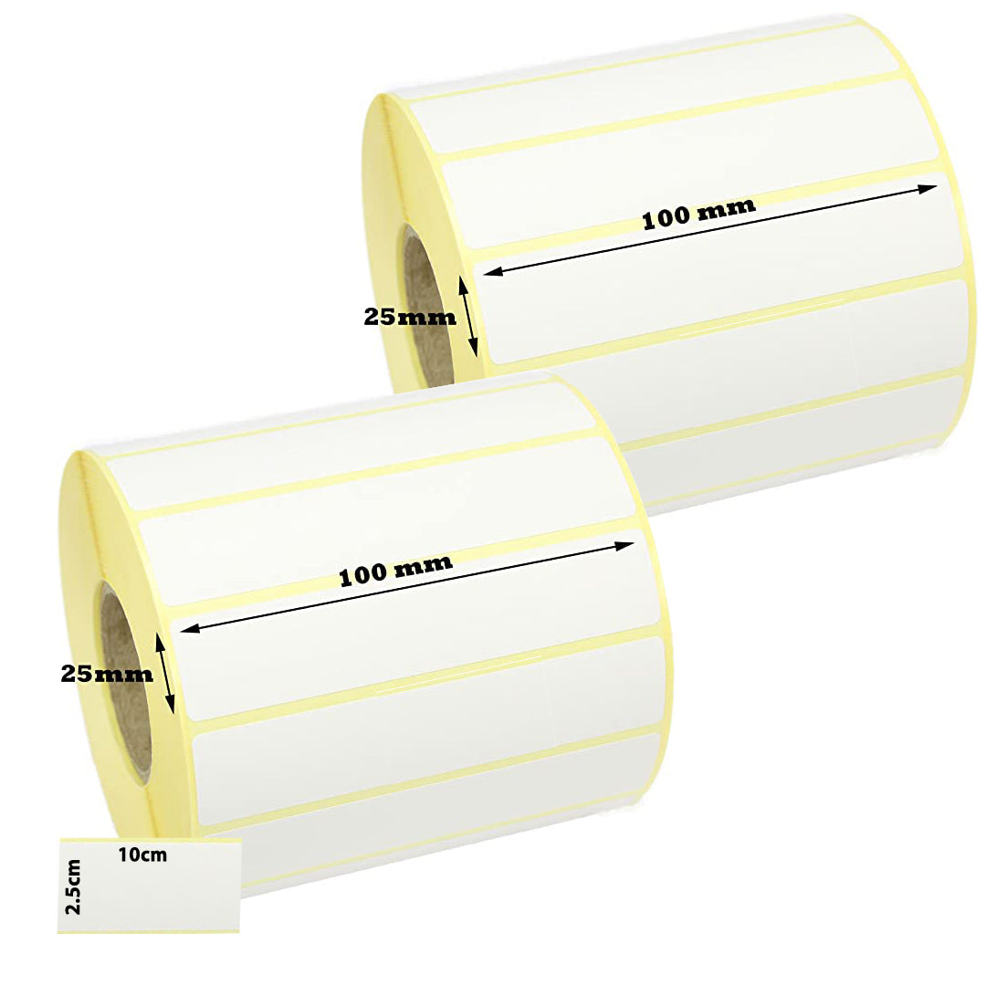 SKY 2 pcs 100mm x 25mm Direct Thermal Barcode Label Stickers - 10cm X 2.5cm- 1000 label per roll with 1 inch core