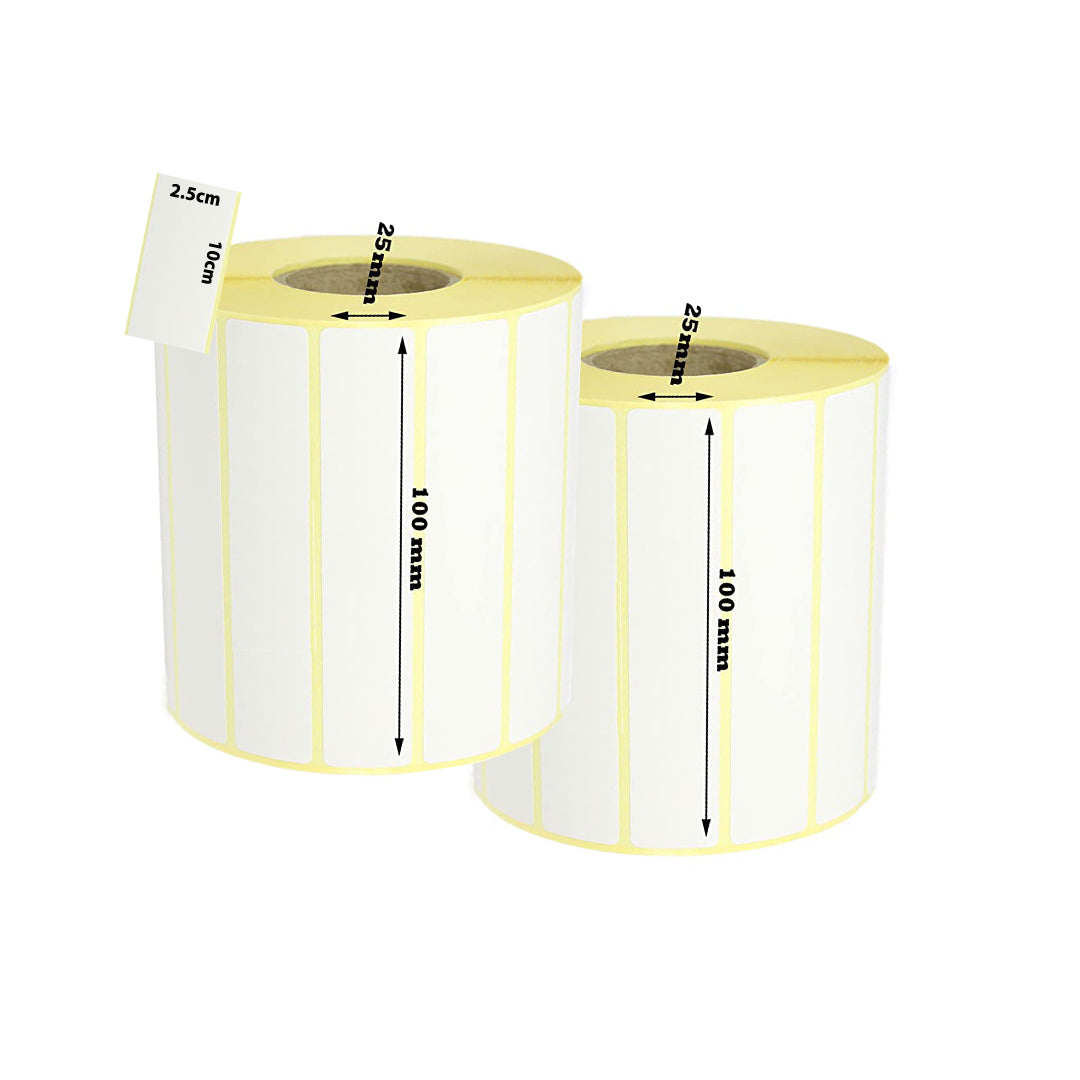 SKY 2 pcs 100mm x 25mm Direct Thermal Barcode Label Stickers - 10cm X 2.5cm- 1000 label per roll with 1 inch core