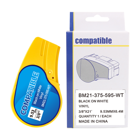 SKY Black on White All-Weather Vinyl Cartridge Tape for Brady BMP21-PLUS,BMP21-LAB, BMP21, IDPAL, LABPAL