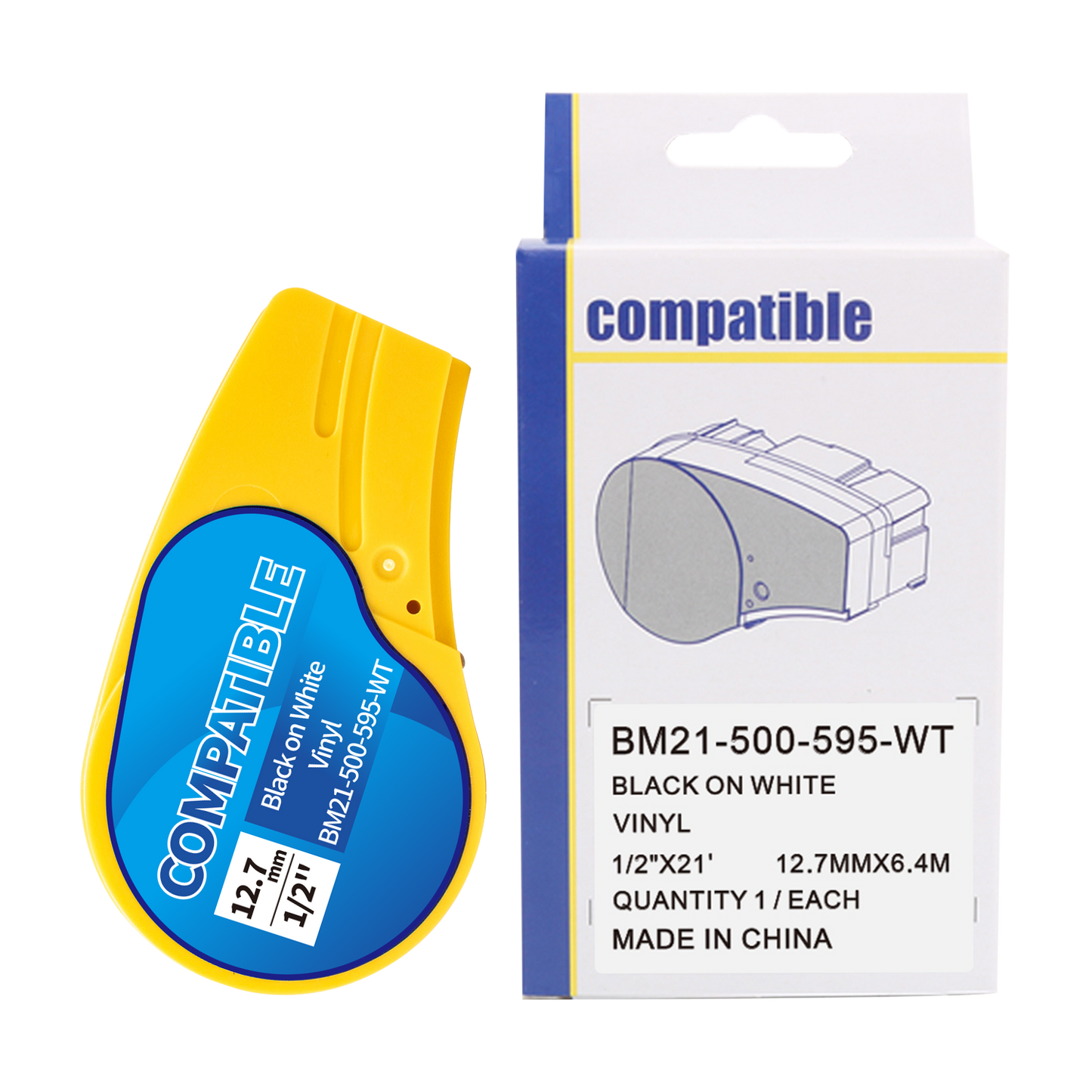 SKY Black on White All-Weather Vinyl Cartridge Tape for Brady BMP21-PLUS,BMP21-LAB, BMP21, IDPAL, LABPAL