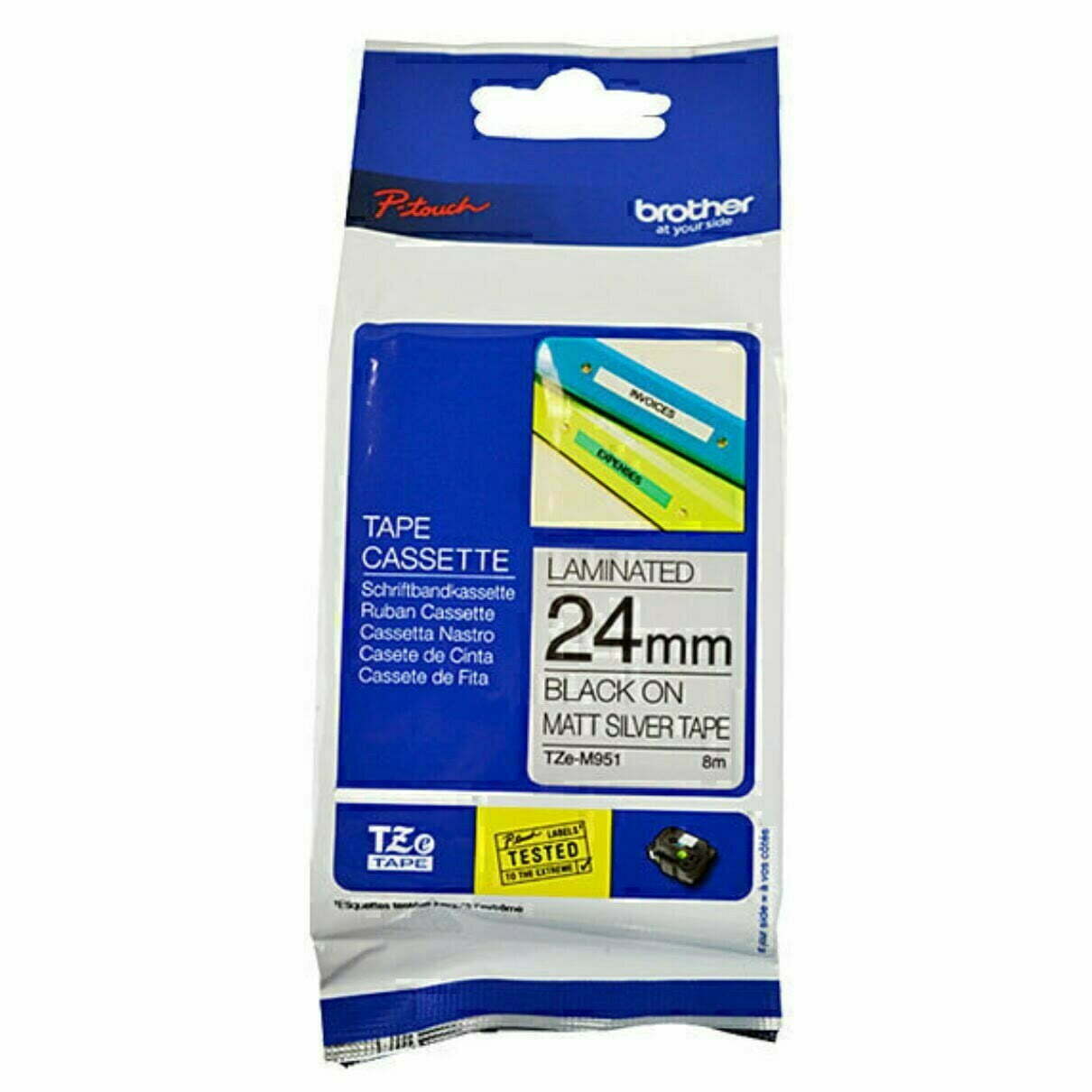 Brother TZe-M951 24mm Black on Matte Silver TZe tape for P-touch Label Printers