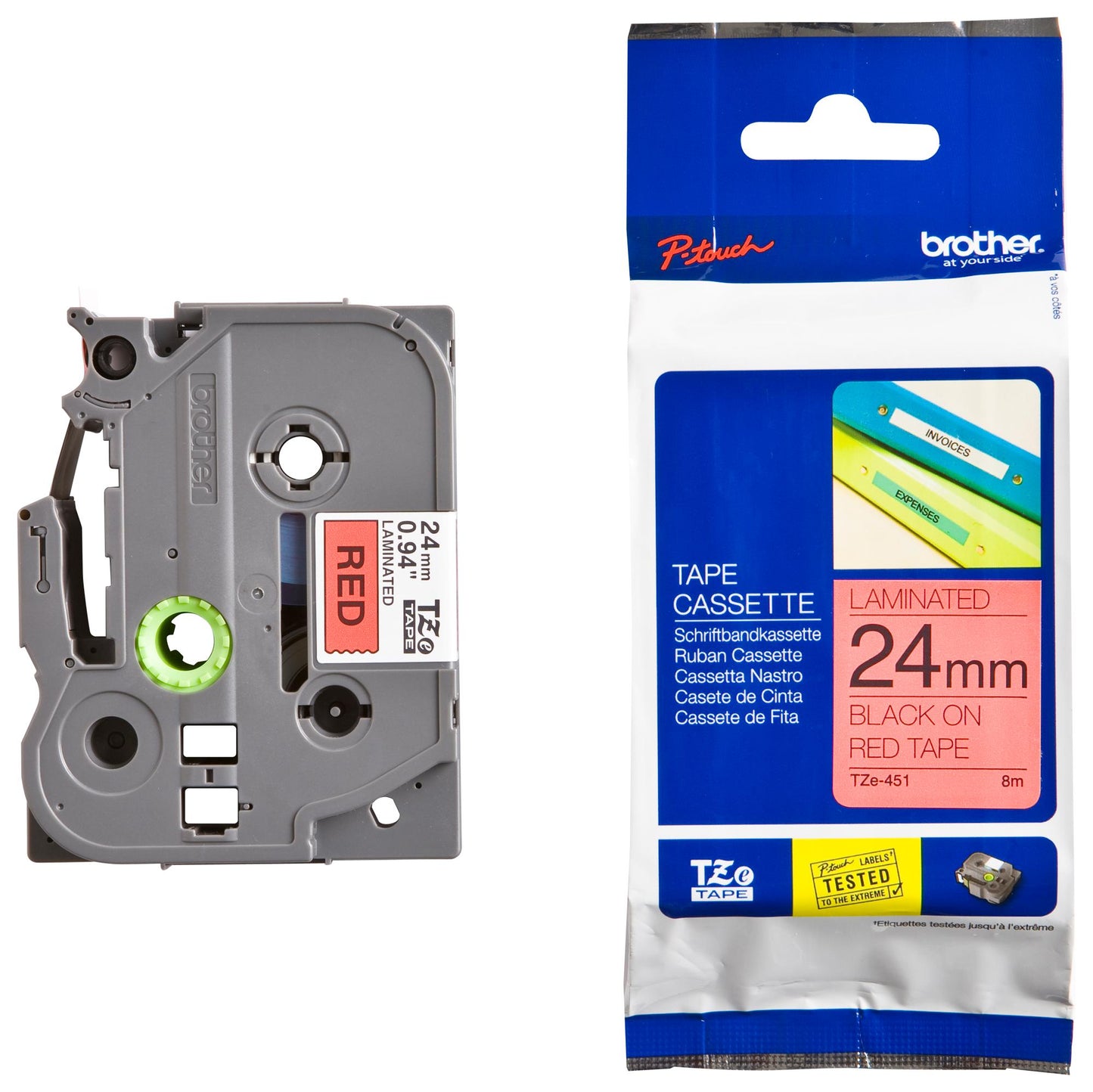 Brother TZe-451 24mm Black on Red TZe tape for P-touch Label Printers