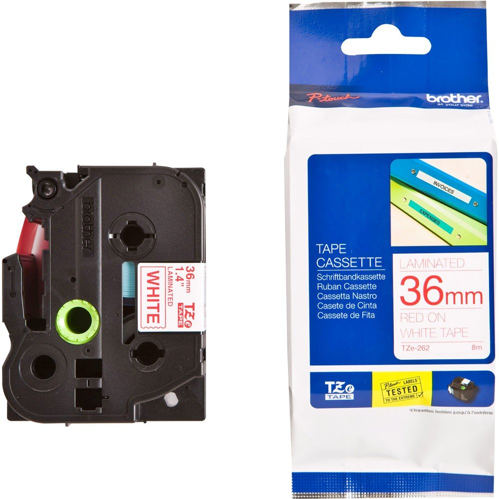 Brother TZe-262 36mm Red on White TZe tape for P-touch Label Printers
