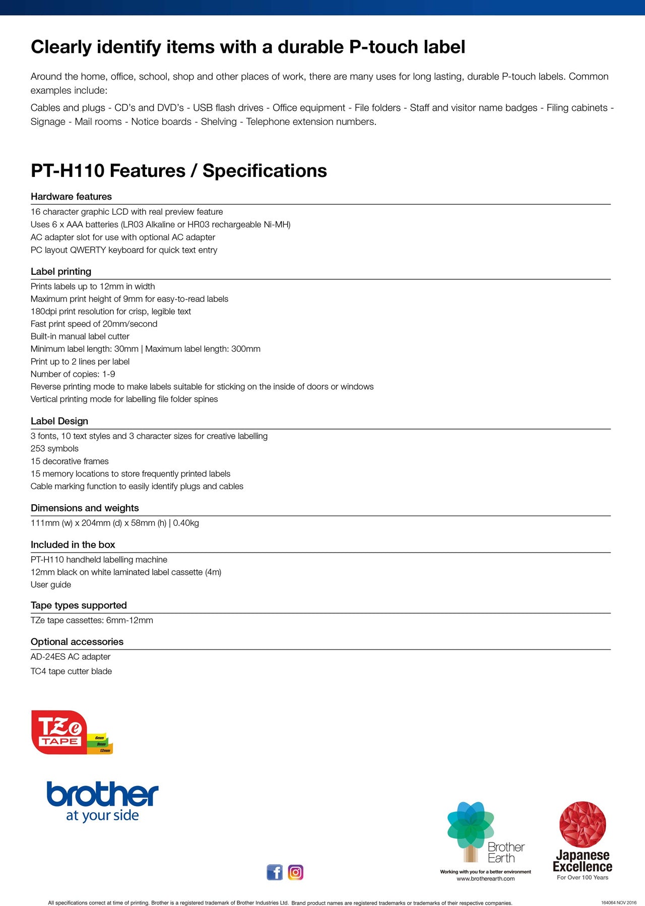 Brother P-Touch PT-H110 Labelling Machine