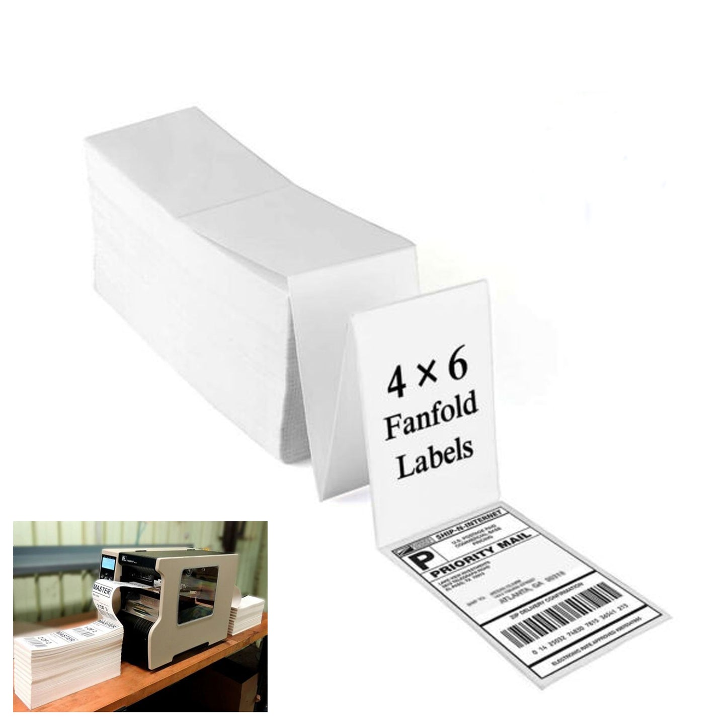 4" x 6" - 500 Labels Fanfold Direct Thermal Labels with Perforations - White Mailing Labels