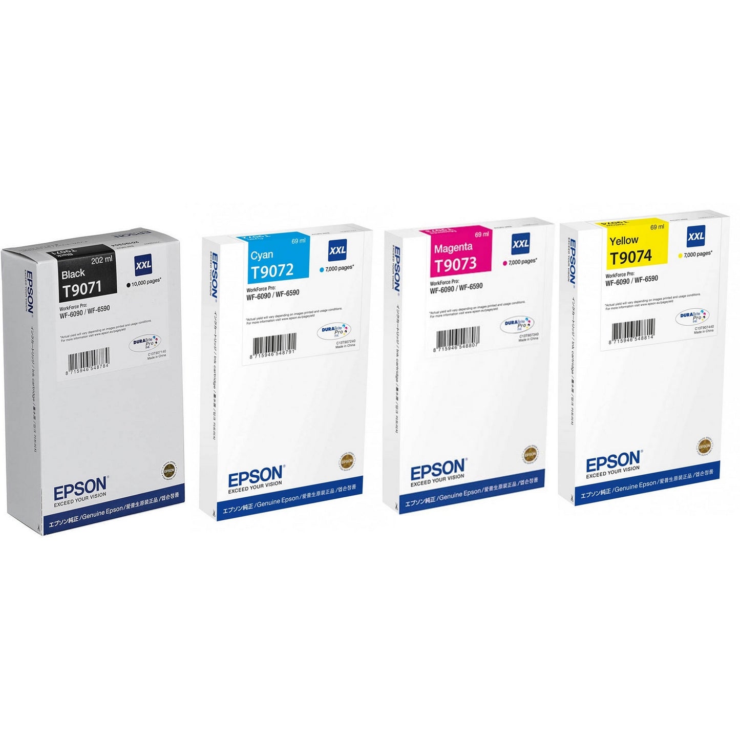 Epson T907XXL CMYK Extra High Capacity Ink Cartridges set for Workforce WF-6090 and WF-6590 (T9071 / T9072 / T9073 / T9074)