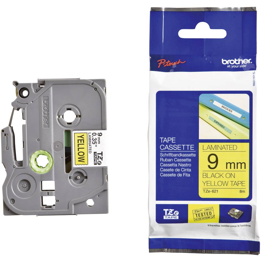 Brother TZe-621 9mm Black on Yellow TZe tape for P-touch Label Printers