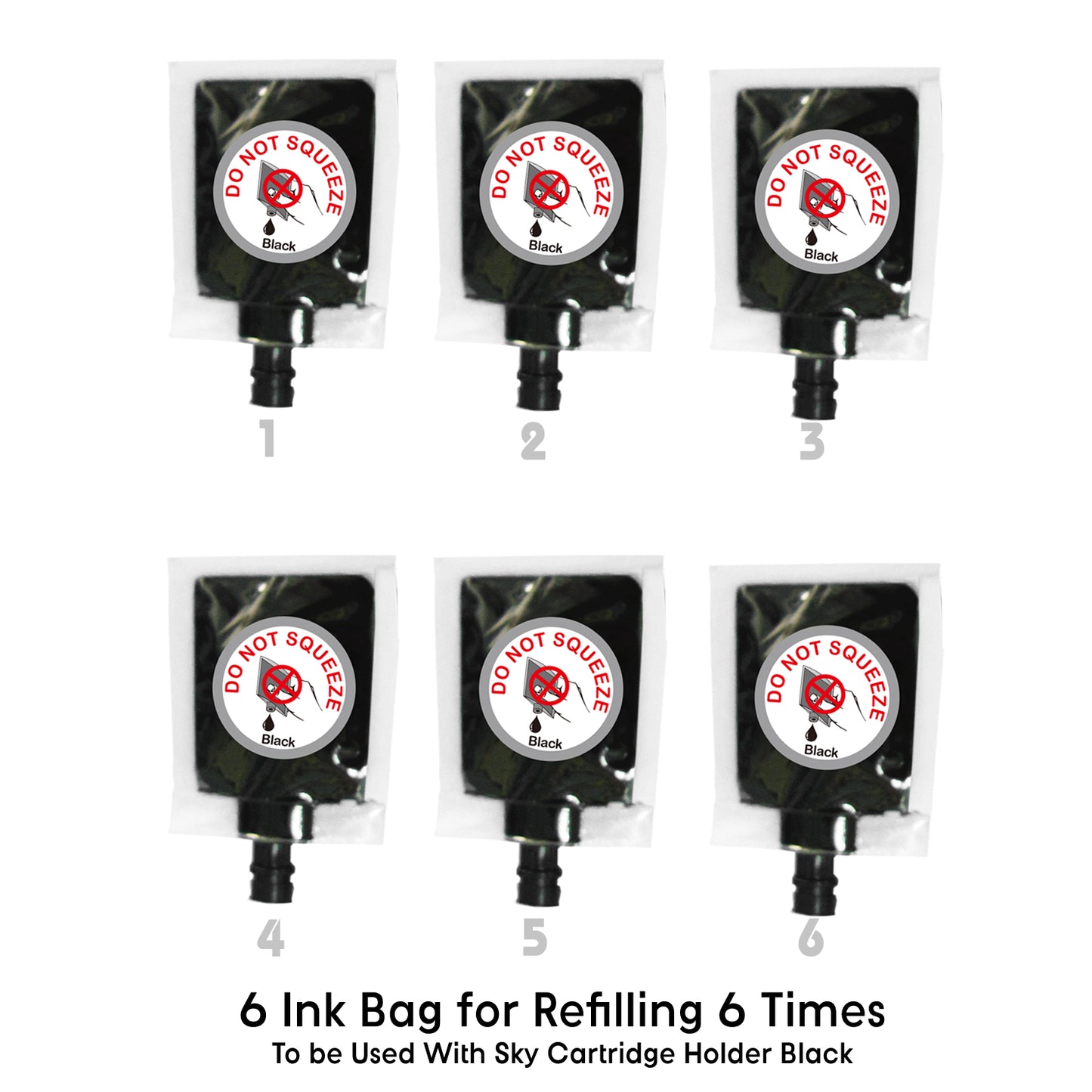 Ink bag for Refilling Ink Cartridges 6 pcs Black