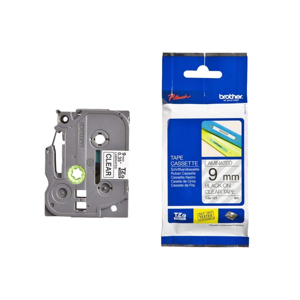 Brother TZe-121 9mm Black on Clear TZe tape for P-touch Label Printers